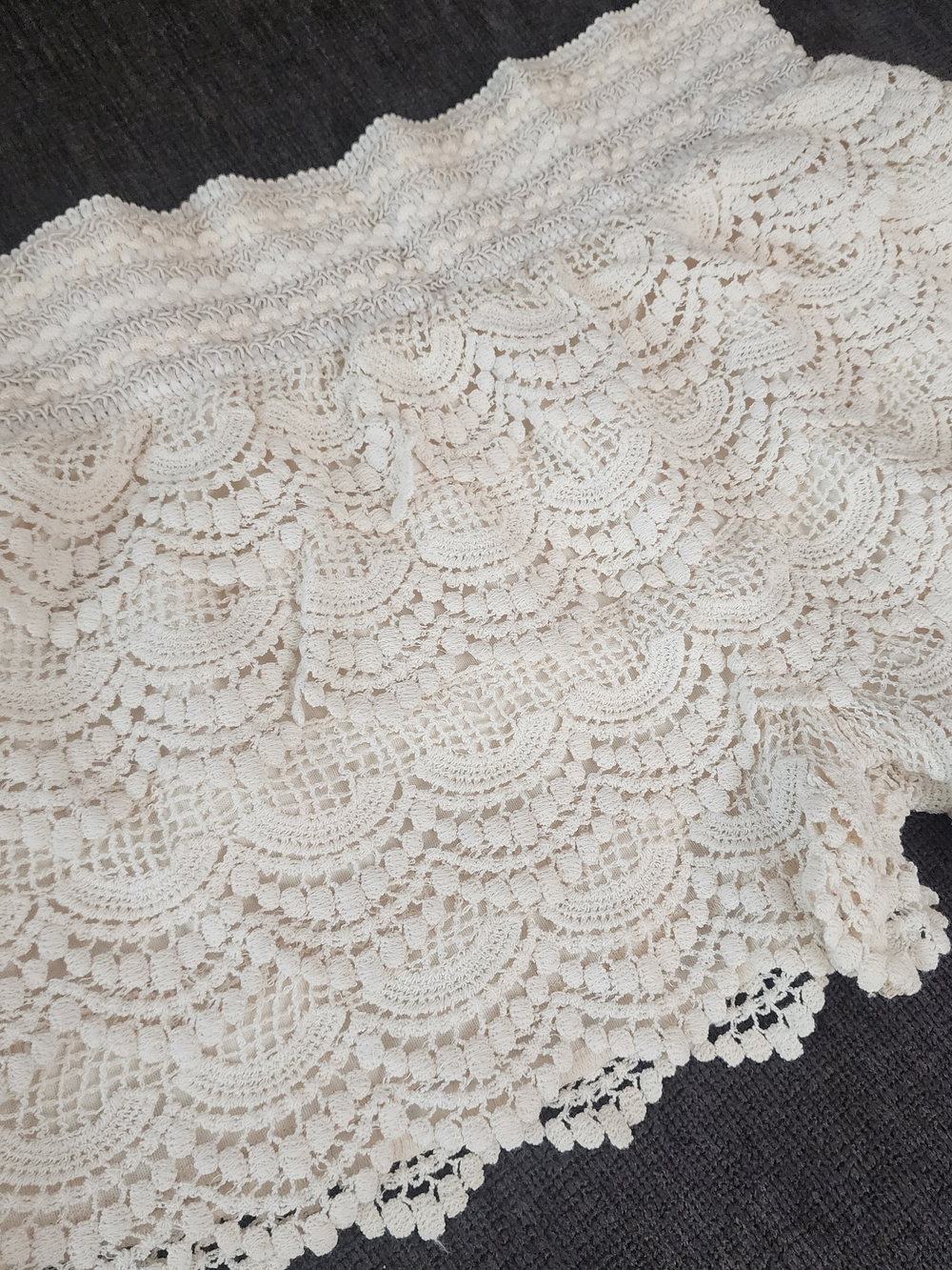 Ina Cream Crochet Lace Boho Cottage Layered Micro Shorts, Womens Sz L - Picture 2 of 6